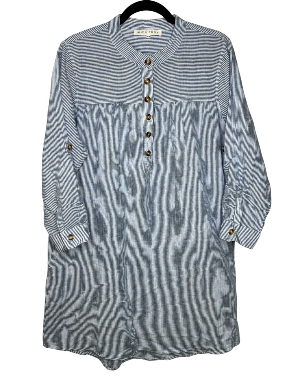 Melissa Nepton Linen Cotton Lulula Collar Pop Over Dress D3188 Mini Beach Medium